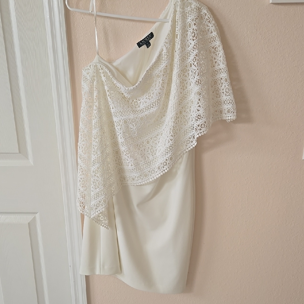 Lauren Ralph Lauren Cream Asymmetrical One Shoulder Dress